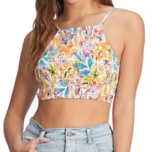 NWT Roxy floral pualani sleeveless crop top smocked